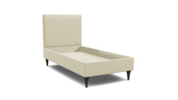 White Chenille Single Bed Frame - Traditional Low End With Large Headboard In Stain Resistant Chenille - Yarnmouth Range