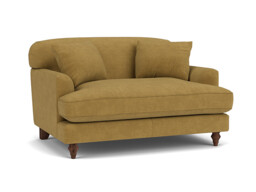 Yellow Velvet Loveseat Armchair - Traditional Snuggler Cuddler Custom Arm Chair In Stain Resistant Velvet - Galloway Range - thumbnail 1