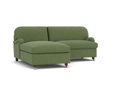 Green Linen Loveseat Sofa With Chaise - Traditional Style Custom Sofa - Helston Range