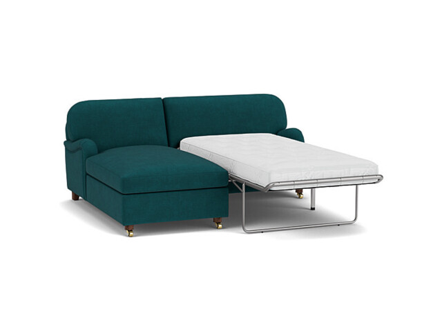 Teal Velvet Loveseat Sofabed With Chaise - Traditional Pull Out Single Custom Sofa Bed In Stain Resistant Velvet - Helston Range - image 1