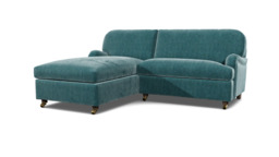 Teal Velvet Loveseat Sofabed With Chaise - Traditional Pull Out Single Custom Sofa Bed In Stain Resistant Velvet - Helston Range