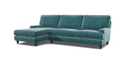 Teal Velvet 2 Seater Sofa With Chaise - Modern Style Custom Sofa In Stain Resistant Velvet - Whinfell Range