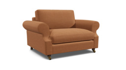 Orange Velvet Loveseat Armchair - Traditional Snuggler Cuddler Custom Arm Chair In Stain Resistant Velvet - Kendal Range