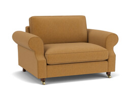 Orange Velvet Loveseat Armchair - Traditional Snuggler Cuddler Custom Arm Chair In Stain Resistant Velvet - Kendal Range - thumbnail 1