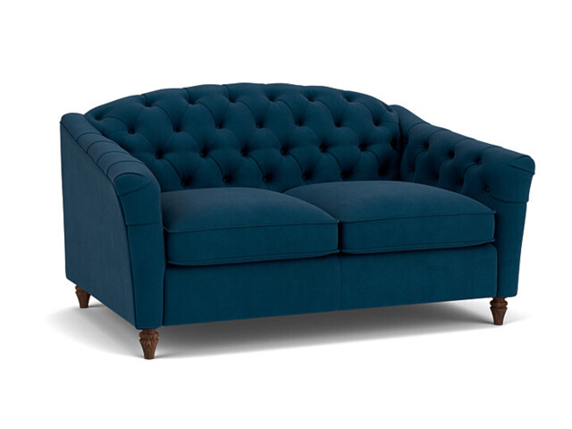 Blue Velvet 2 Seater Sofa - Traditional Button Back Custom Sofa In Easy Clean Velvet - Payton Range - image 1