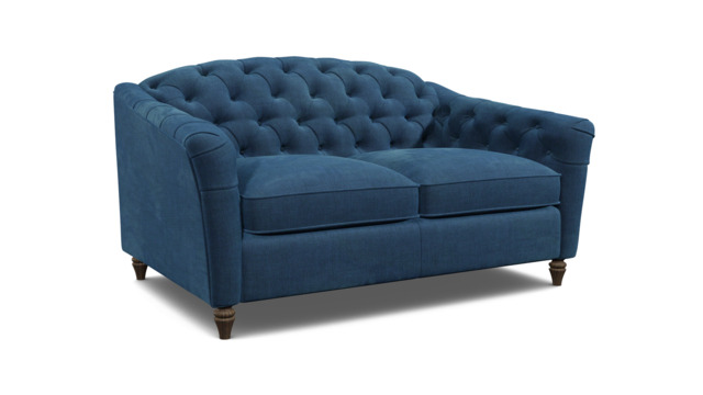 Blue Velvet 2 Seater Sofa - Traditional Button Back Custom Sofa In Easy Clean Velvet - Payton Range - image 1