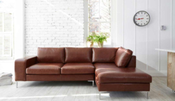 Brown Tan 3 Seater Leather Sofa -Modern Contemporary Style Medium Premium Top Grain Leather Sofa - Kingly Range - thumbnail 1
