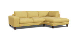 Yellow Velvet 2.5 Seater Sofa With Chaise - Modern Style Custom Sofa In Stain Resistant Velvet - Kingly Range - thumbnail 1