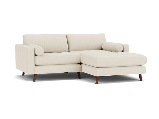 White Chenille Loveseat Sofa With Chaise - Modern Petit Custom Sofa In Stain Resistant Chenille - Shoreditch Range - image 1