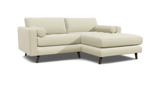 White Chenille Loveseat Sofa With Chaise - Modern Petit Custom Sofa In Stain Resistant Chenille - Shoreditch Range - image 1
