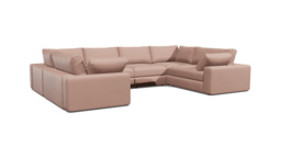 Pink Velvet U Shaped Sofa - Modren U Shape Corner Custom Sofa In Stain Resistant Velvet - Purley Range - thumbnail 1