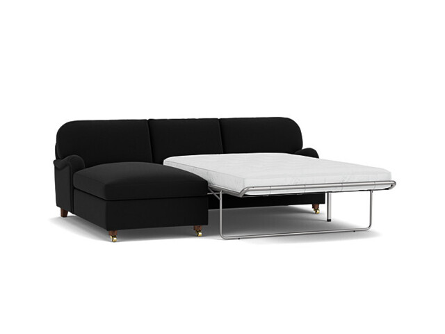 Black Velvet 3 Seater Sofabed With Chaise - Traditional Fold Out Custom Sofa Bed In Easy Clean Velvet - Helston Range - image 1