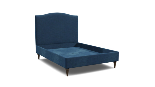 Blue Velvet Double Bed Frame - Traditional Low End With Large Headboard In Easy Clean Velvet - Avebury Range - image 1