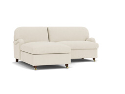 White Chenille Loveseat Sofa With Chaise - Traditional Style Custom Sofa In Stain Resistant Chenille - Helston Range - thumbnail 1