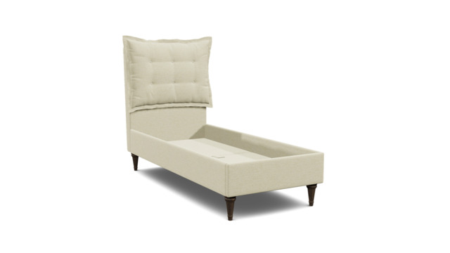 White Chenille Single Bed Frame - Traditional Low End With Large Headboard In Stain Resistant Chenille - Lyndhurst Range - image 1