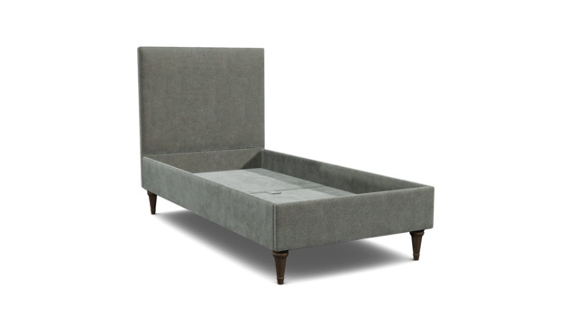 Grey Fabric Single Bed Frame - Traditional Low End With Large Headboard In Easy Clean Fabric - Yarnmouth Range - image 1