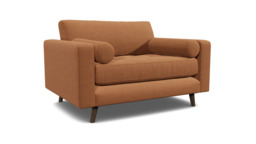 Orange Velvet Loveseat Armchair - Modern Snuggle Cuddler Custom Arm Chair In Stain Resistant Velvet - Shoreditch Range