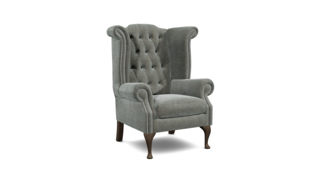Grey Fabric Wingback Queen Armchair - Traditional Accent Custom Arm Chair In Easy Clean Fabric - Queen Ann Range - image 1