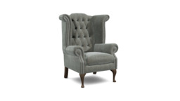 Grey Fabric Wingback Queen Armchair - Traditional Accent Custom Arm Chair In Easy Clean Fabric - Queen Ann Range