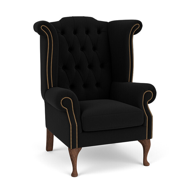 Black Velvet Wingback Queen Armchair - Traditional Accent Custom Arm Chair In Easy Clean Velvet - Queen Ann Range - image 1