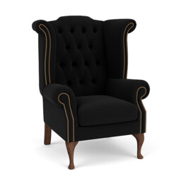 Black Velvet Wingback Queen Armchair - Traditional Accent Custom Arm Chair In Easy Clean Velvet - Queen Ann Range - thumbnail 1