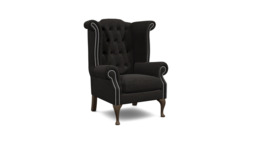 Black Velvet Wingback Queen Armchair - Traditional Accent Custom Arm Chair In Easy Clean Velvet - Queen Ann Range - thumbnail 1