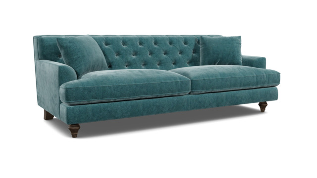 Teal Velvet 4 Seater Sofa - Traditional Button Back Custom Sofa In Stain Resistant Velvet - Charnwood Range - image 1