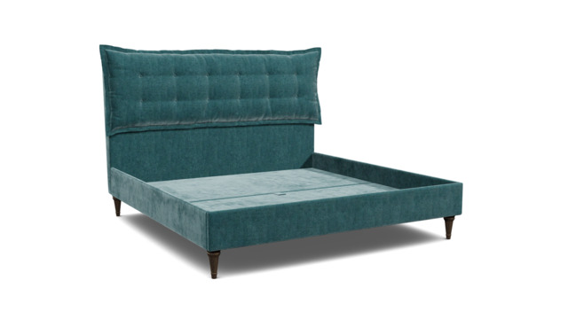 Teal Velvet Emperor Size Bed Frame - Traditional Low End With Large Headboard In Stain Resistant Velvet - Lyndhurst Range - image 1