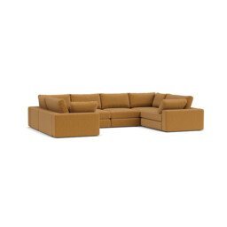 Orange Velvet U Shaped Sofa - Modren U Shape Corner Custom Sofa In Stain Resistant Velvet - Purley Range - thumbnail 1