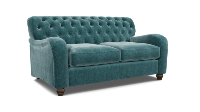 Teal Velvet 2 Seater Sofa - Traditional Button Back Custom Sofa In Stain Resistant Velvet - Bakewell Range - image 1