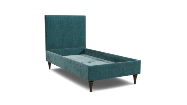 Teal Velvet Single Bed Frame - Traditional Low End With Large Headboard In Stain Resistant Velvet - Yarnmouth Range - image 1