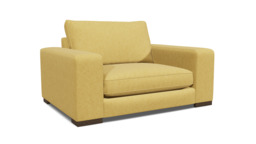 Yellow Velvet Loveseat Armchair - Modern Snuggle Cuddler Custom Arm Chair In Stain Resistant Velvet - Ashdown Range - thumbnail 1