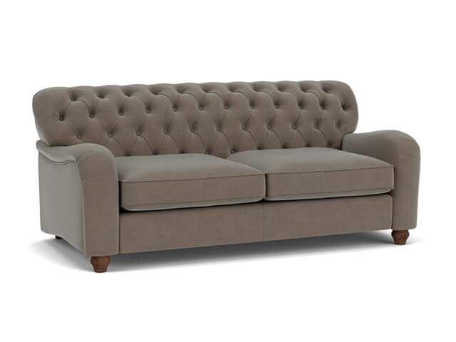 Brown Velvet 3.5 Seater Sofa - Traditional Button Back Custom Sofa In Easy Clean Velvet - Bakewell Range - image 1