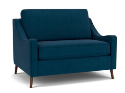 Blue Velvet Loveseat Armchair - Modern Snuggle Cuddler Custom Arm Chair In Easy Clean Velvet - Weymouth Range - thumbnail 1