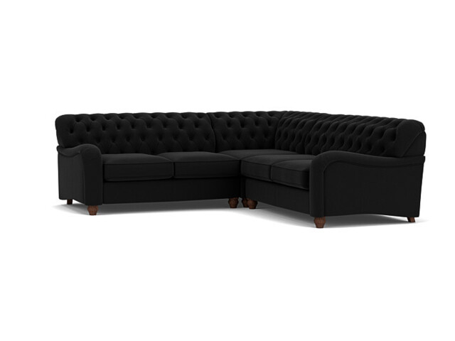 Black 2 Seater Corner Sofa - Traditional Chesterfield Style Fabric Luxury Premium Corner Sofa - Bakewell Range - image 1