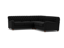 Black 2 Seater Corner Sofa - Traditional Chesterfield Style Fabric Luxury Premium Corner Sofa - Bakewell Range - thumbnail 1
