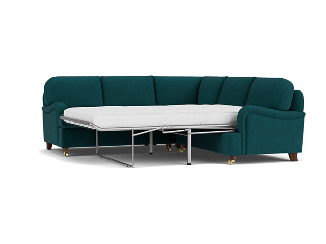 Teal Velvet 2X2 Seater Corner Sofabed - Traditional Fold Out Custom Sofa Bed In Stain Resistant Velvet - Helston Range - image 1