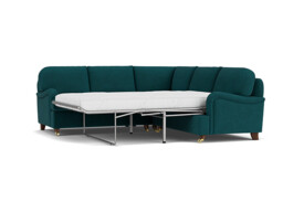 Teal Velvet 2X2 Seater Corner Sofabed - Traditional Fold Out Custom Sofa Bed In Stain Resistant Velvet - Helston Range - thumbnail 1