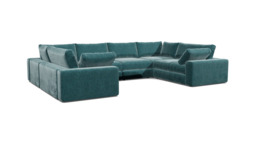 Teal Velvet U Shaped Sofa - Modren U Shape Corner Custom Sofa In Stain Resistant Velvet - Purley Range - thumbnail 1