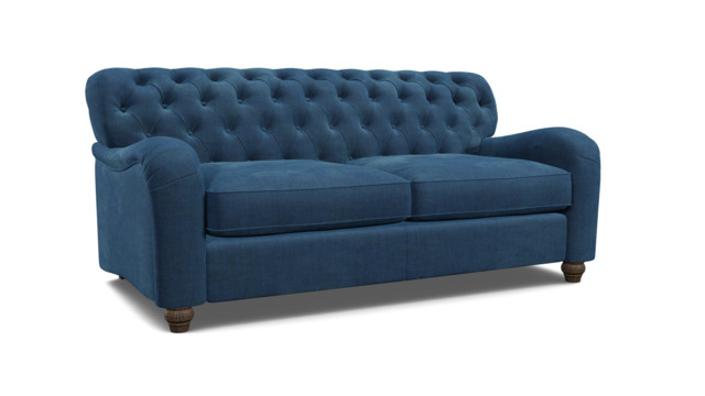 Blue Velvet 3 Seater Sofabed - Traditional Button Back Custom Sofa In Easy Clean Velvet - Bakewell Range - image 1