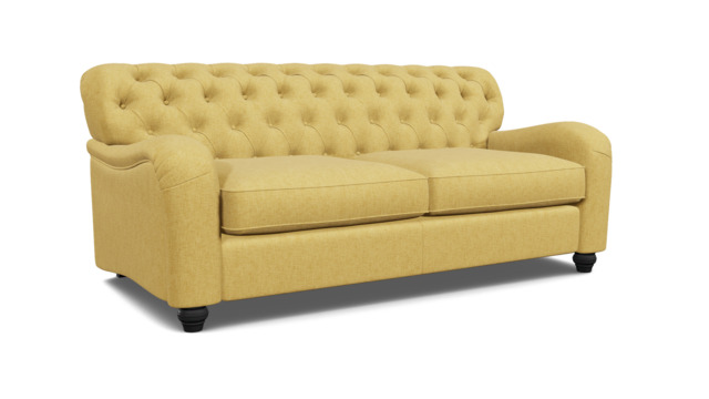 Yellow Velvet 3 Seater Sofa - Traditional Button Back Custom Sofa In Stain Resistant Velvet - Bakewell Range - image 1