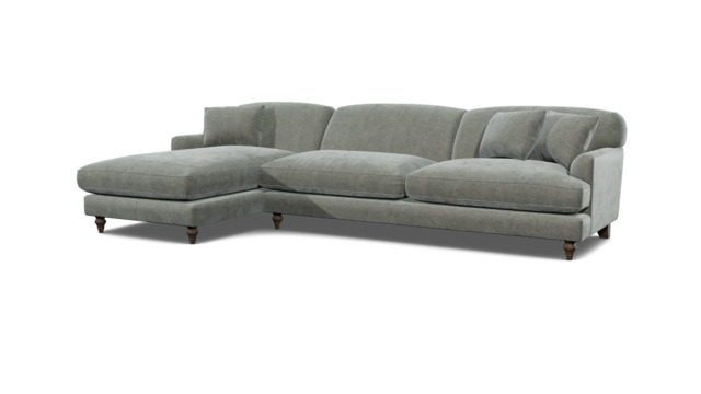 Grey Fabric 2 Seater Sofa With Chaise - Traditional Style Custom Sofa In Easy Clean Fabric - Galloway Range - image 1