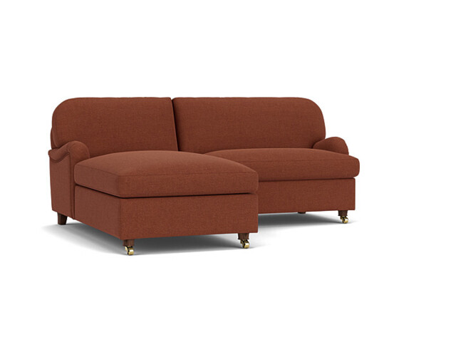 Red Velvet Loveseat Sofa With Chaise - Traditional Style Custom Sofa In Easy Clean Velvet - Helston Range - image 1
