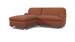 Red Velvet Loveseat Sofa With Chaise - Traditional Style Custom Sofa In Easy Clean Velvet - Helston Range - thumbnail 1