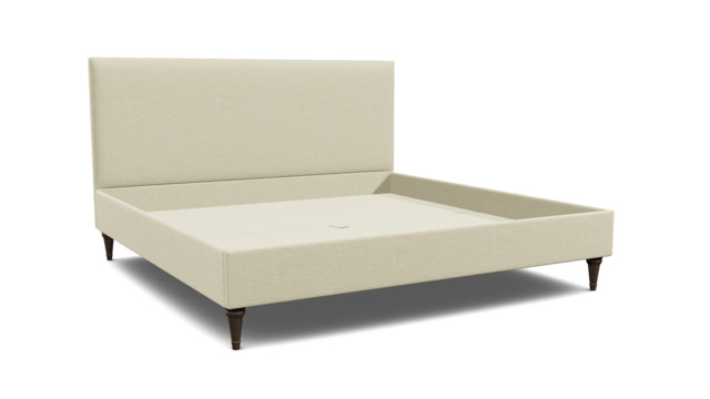 White Chenille Emperor Size Bed Frame - Traditional Low End With Large Headboard In Stain Resistant Chenille - Yarnmouth Range - image 1