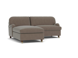 Brown Velvet Loveseat Sofa With Chaise - Traditional Style Custom Sofa In Easy Clean Velvet - Helston Range