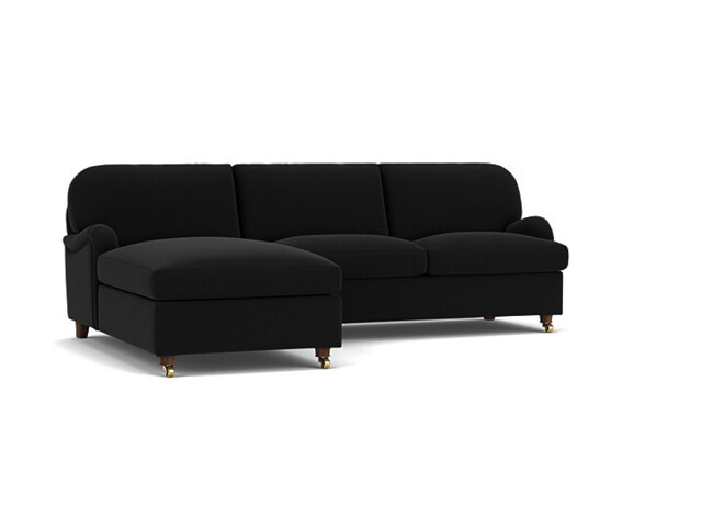 Black Velvet 3.5 Seater Sofa With Chaise - Traditional Style Custom Sofa In Easy Clean Velvet - Helston Range - image 1