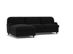Black Velvet 3.5 Seater Sofa With Chaise - Traditional Style Custom Sofa In Easy Clean Velvet - Helston Range - thumbnail 1