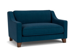 Blue Velvet Loveseat Armchair - Modern Snuggle Cuddler Custom Arm Chair In Easy Clean Velvet - Banbury Range