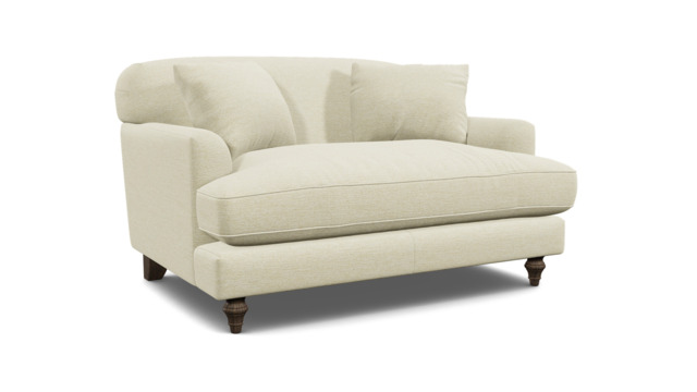 White Chenille Loveseat Armchair - Traditional Snuggler Cuddler Custom Arm Chair In Stain Resistant Chenille - Galloway Range - image 1